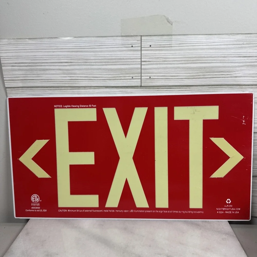 Red Photoluminescent Exit Sign - UL 924 Approved Aluminum - Part ULR-050